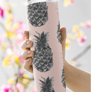 Tropisches Grau & Rosa Ananas Nahtloses Muster Thermosbecher