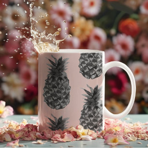 Tropisches Grau & Rosa Ananas Nahtloses Muster Zweifarbige Tasse