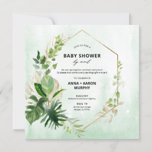 Tropisches Green und Gold Frame Baby Dusche per Ma Einladung