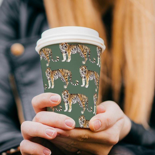 Tropisches Green Watercolor Tigermuster Pappbecher (Von Creator hochgeladen)