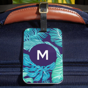 Tropisches Grün Blau Blätter Muster Monogramm Gepäckanhänger