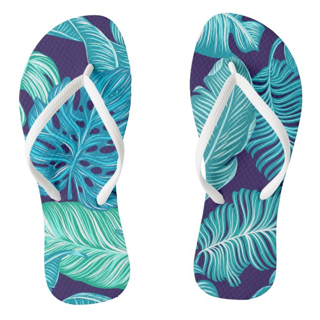 Tropisches Grün-Blau-Blattmuster Flip Flops (Fußbett)