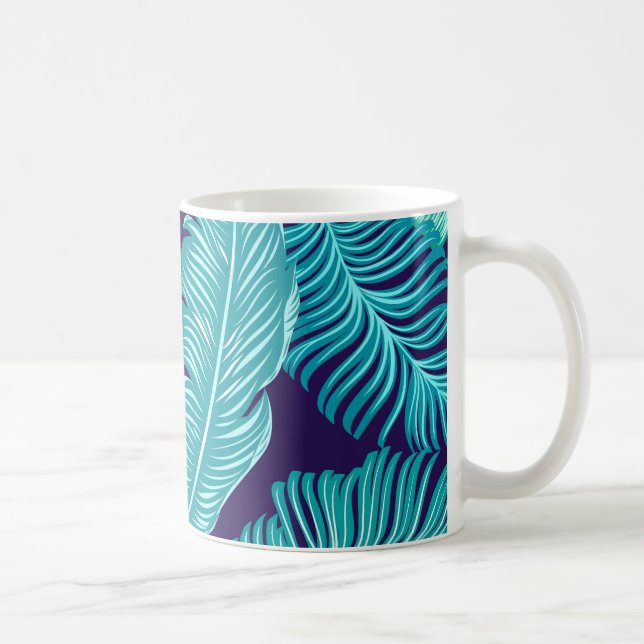 Tropisches Grün-Blau-Blattmuster Kaffeetasse (Rechts)
