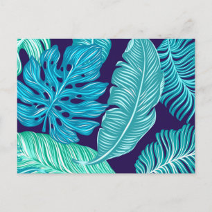 Tropisches Grün-Blau-Blattmuster Postkarte