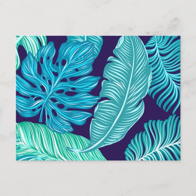 Tropisches Grün-Blau-Blattmuster Postkarte (Vorderseite)