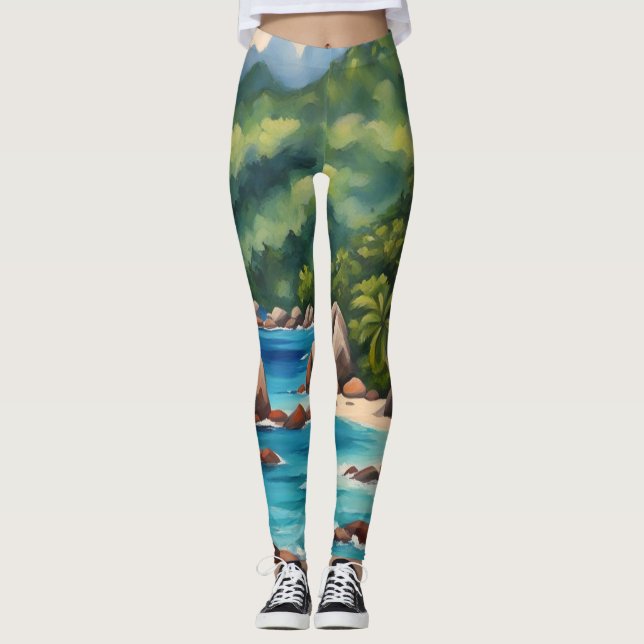 Tropisches Grün und blaues Meer Leggings (Vorderseite)