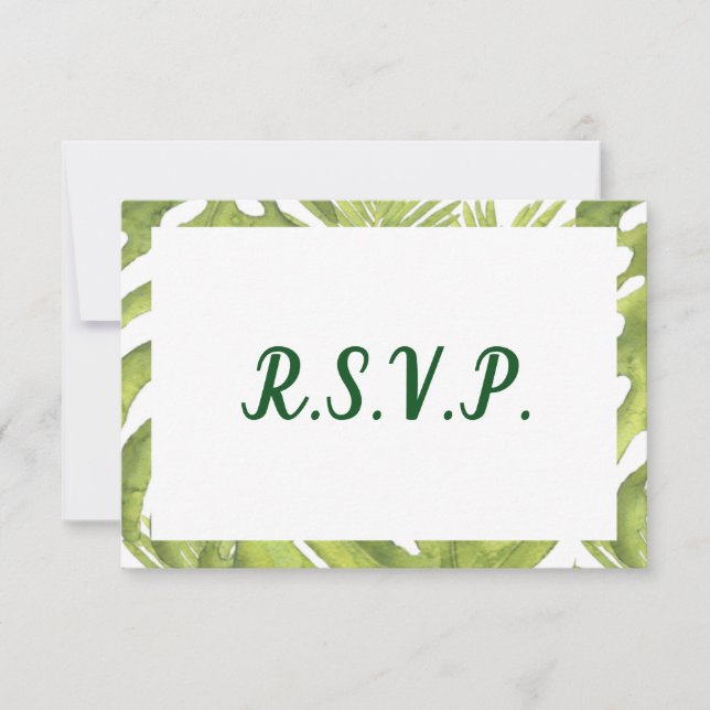Tropisches Grün und Weiße Hochzeit RSVP Karte (Vorderseite)