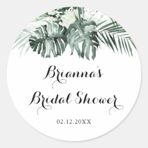 Tropisches Grün Weiß Florales Brautparty-Geschenk Runder Aufkleber