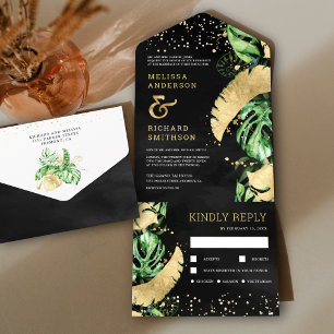 Tropisches grünes Gold Monstera Palme schwarze Hoc All In One Einladung