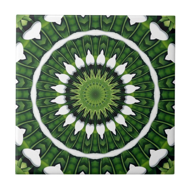 Tropisches grünes Mandala Fliese (Vorderseite)