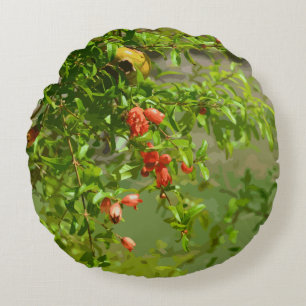 tropisches grünes Orangenblütendesign Rundes Kissen