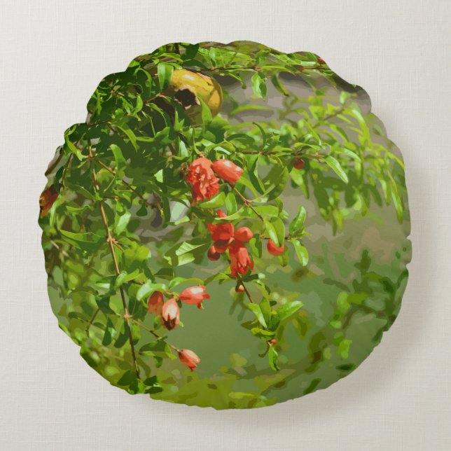 tropisches grünes Orangenblütendesign Rundes Kissen (Vorderseite)