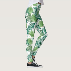 Tropisches grünes Palmblätter-Muster Leggings