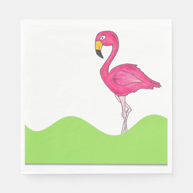 Tropisches grünes Rosa Flamingo Bird Print Napkins Serviette (Vorderseite)