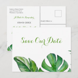 Tropisches grünes Wasser Monstera Save the Date Postkarte