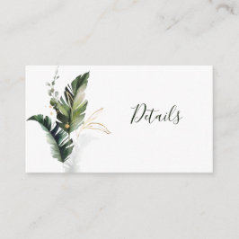 Tropisches grünes Wasserfarbenblatt Hochzeitdetail Begleitkarte