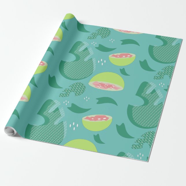 Tropisches Guava Obst und Grün Aquamarin Geschenkpapier (Ungerollt)