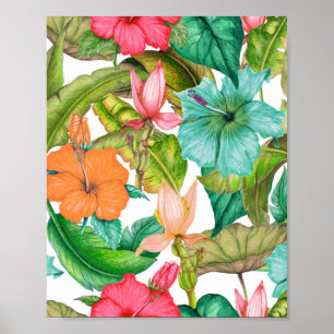 Tropisches hawaiianisches Aquarell-Hibiskus-Blumen Poster
