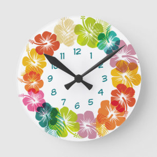 Tropisches hawaiianisches Blumendesign Runde Wanduhr