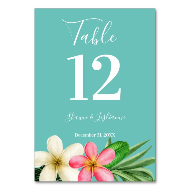 Tropisches Hawaiianisches Blütenblau Tischnummer (Vorderseite)