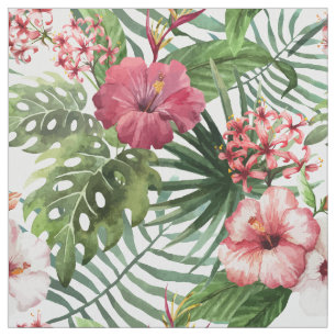 Tropisches Hibiskus-Blumen-Laubmuster Stoff