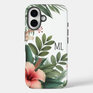 Tropisches Hibiskus-Blumen-Monogramm-Inseldesign iPhone 16 Hülle