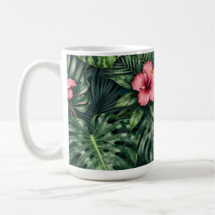 Tropisches Hibiskus Monstera Dschungel Muster Kaffeetasse