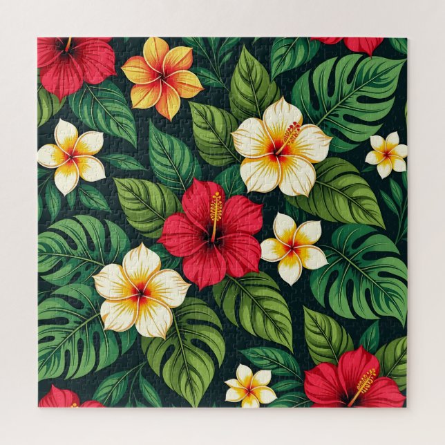 Tropisches Hibiskus Monstera Muster Puzzle (Vertikal)