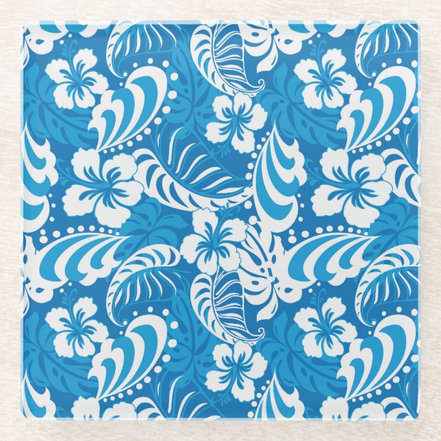 Tropisches Hibiskus-Muster Glasuntersetzer (Vorderseite)