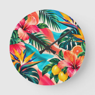 Tropisches Hibiskus-Paradies Botanische Kunst Runde Wanduhr