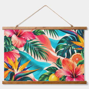 Tropisches Hibiskus-Paradies Botanische Kunst Wandteppich Mit Holzrahmen
