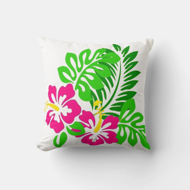 Tropisches Hibiskus Rosagrün Blume Throwkissen Kissen (Vorderseite)