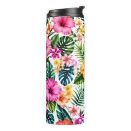 Tropisches Hibiskus- und Monstera-Blumenmuster Thermosbecher