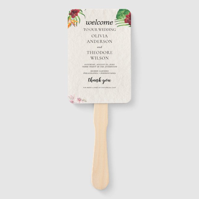 Tropisches Hochzeitsprogramm für Wasserfarben und  Fächer (Vorderseite)