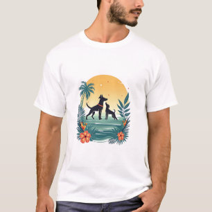 Tropisches Hunde-Yoga-Muster mit floraler Rückenle T-Shirt
