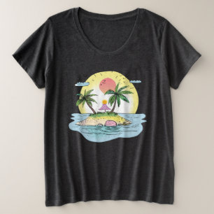 Tropisches Insel-Sonnenuntergangs-Streetwear-T-Shi Große Größe T-Shirt