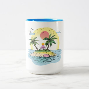 Tropisches Insel-Sonnenuntergangs-Trinkgeschirr Zweifarbige Tasse