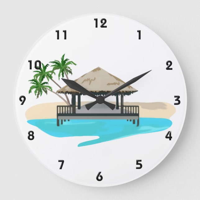 Tropisches Insel-Willkommens-Dock Große Wanduhr (Vorderseite)