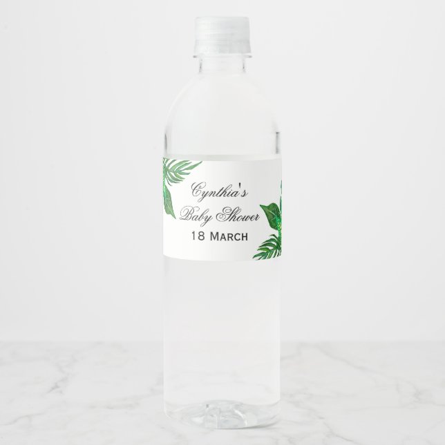 Tropisches Jungle Baby Dusche Wasserflasche Wrappe Wasserflaschenetikett (Vorderseite)