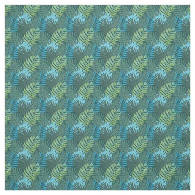 Tropisches Jungle-Leaf-Muster in Grüntöne und Blue Stoff (Muster)