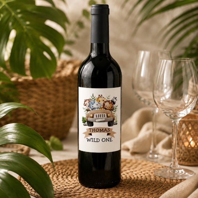 Tropisches Jungle Safari Party Weinetikett (Tropical Jungle Safari Animals Party Wine Label)