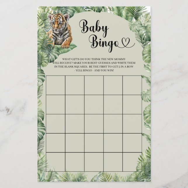 Tropisches Jungle Safari Tiere Baby Bingo Spiel (Vorderseite)