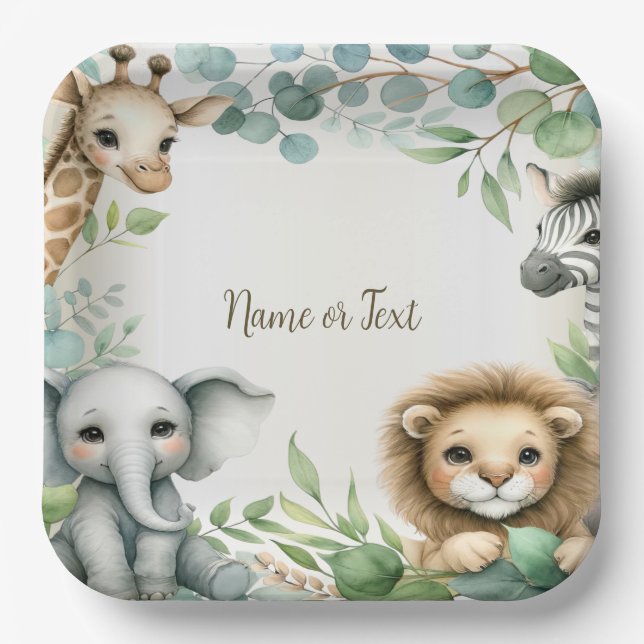 Tropisches Jungle Safari Tiere Grüne Blätter Party Pappteller (Vorderseite)