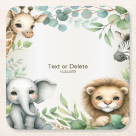 Tropisches Jungle Safari Tiere Grüne Blätter Party Rechteckiger Pappuntersetzer