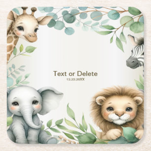 Tropisches Jungle Safari Tiere Grüne Blätter Party Rechteckiger Pappuntersetzer