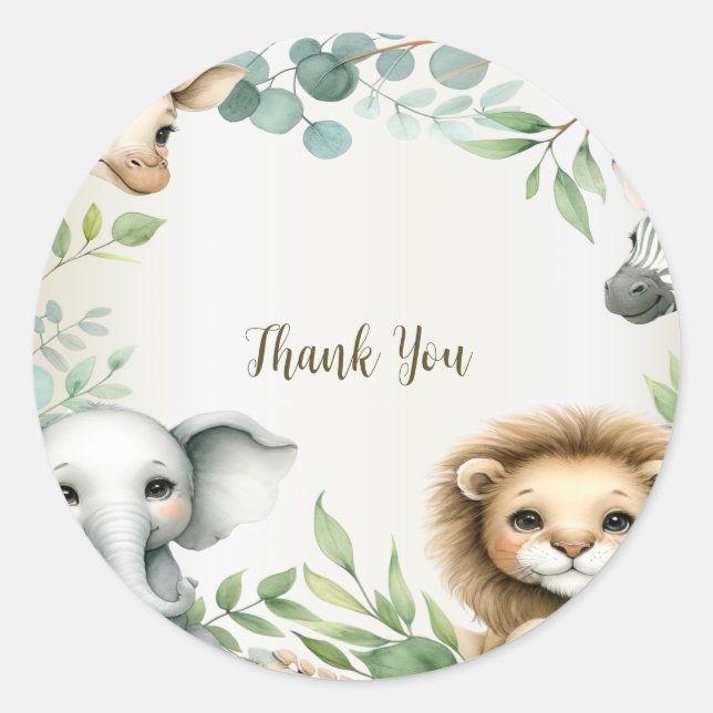 Tropisches Jungle Safari Tiere Grüne Blätter Party Runder Aufkleber (Vorderseite)