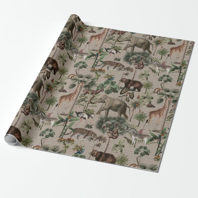 Tropisches Jungle Safari-Tiermuster Geschenkpapier (Ungerollt)
