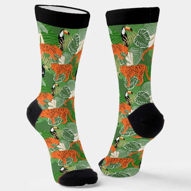 Tropisches Jungle Wildkatzen-Muster Socken (Gewinkelt)