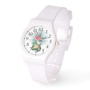Tropisches karibisches Rosa Flamingo Silicone Watc Armbanduhr
