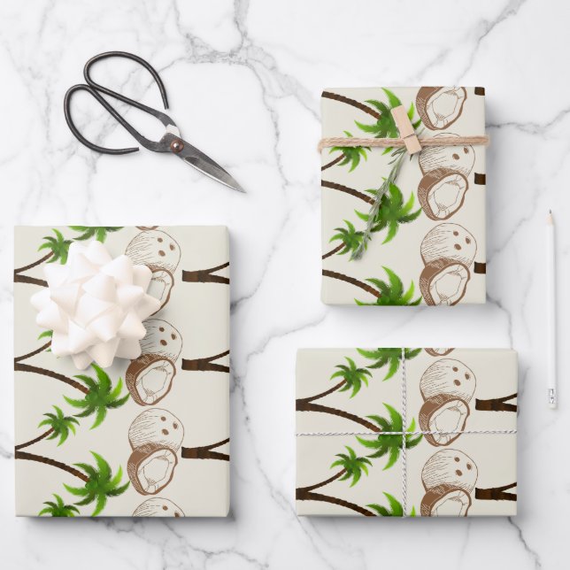 Tropisches Kokosbaum-Geschenkpapier Geschenkpapier Set (Vorderseite)